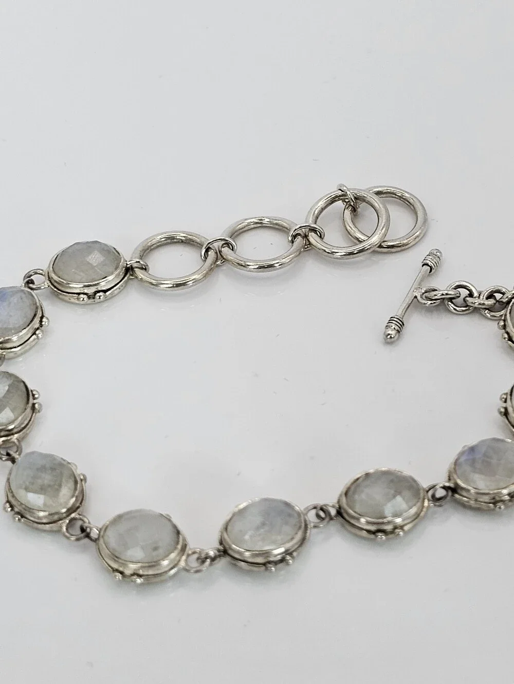 Genuine Rainbow Moonstone Sterling Silver Toggle Bracelet!